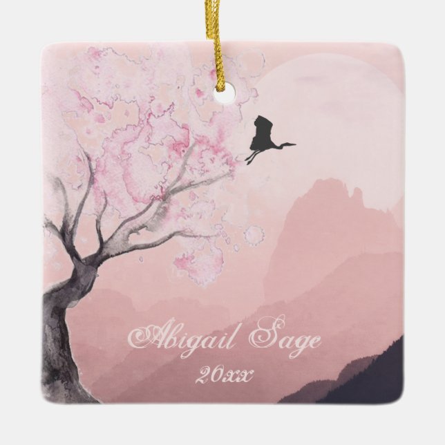 Ornamento De Cerâmica Natal personalizado da cena de montanha japonesa (Frente)