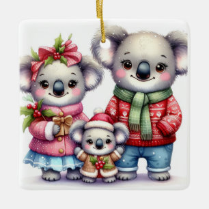 Ornamento De Cerâmica Natal Personalizado da Família Koala Bear