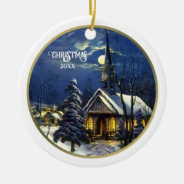 Ornamento De Cerâmica Natal Personalizado da Igreja Vintage