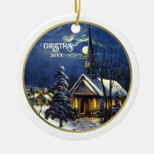 Ornamento De Cerâmica Natal Personalizado da Igreja Vintage