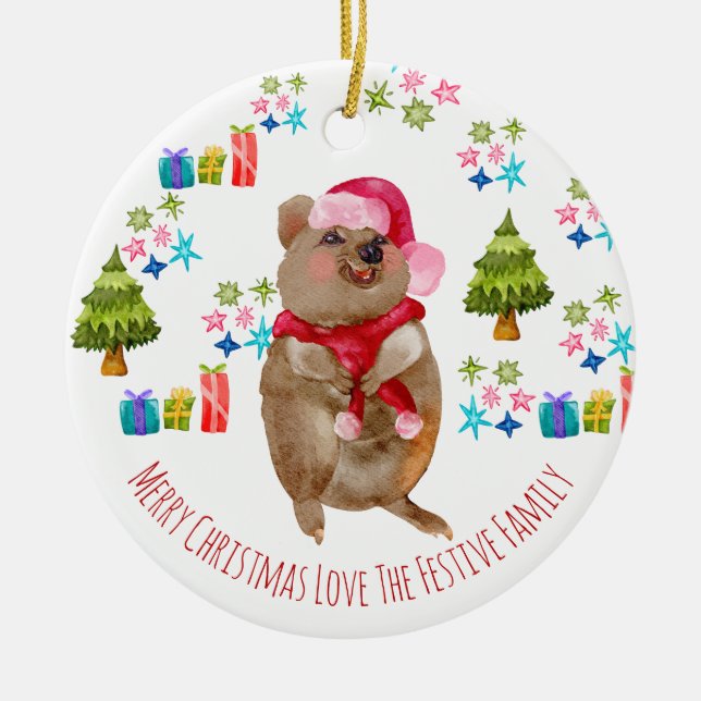 Ornamento De Cerâmica Natal Personalizado da Quokka Aussie (Frente)