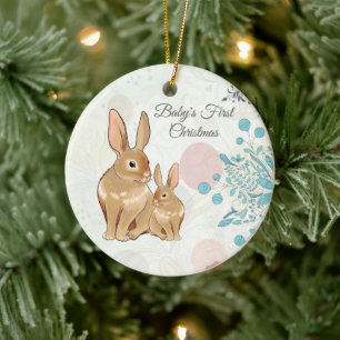 Ornamento De Cerâmica Natal personalizado de 1rua do Baby Bunnies