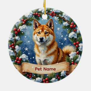 Ornamento De Cerâmica Natal Personalizado de Akita no Natal