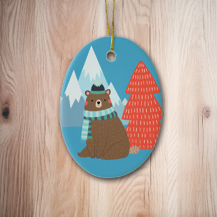 Ornamento De Cerâmica Natal personalizado de Beary montanha alegre
