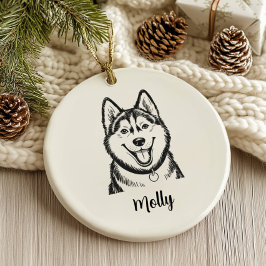 Ornamento De Cerâmica Natal Personalizado de Cachorro Husky