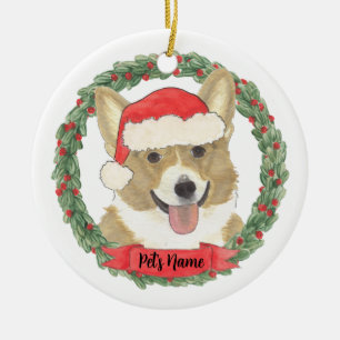 Ornamento De Cerâmica Natal Personalizado de Corgi Bege