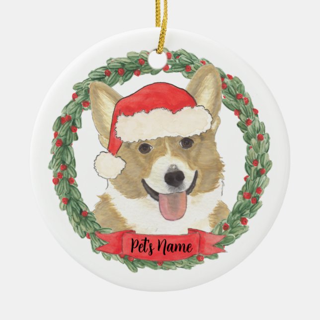 Ornamento De Cerâmica Natal Personalizado de Corgi Corça (Frente)