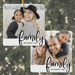 Ornamento De Cerâmica Natal Personalizado de Família com Duas Fotos em A