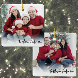 Ornamento De Cerâmica Natal Personalizado de Família com Duas Fotos em A
