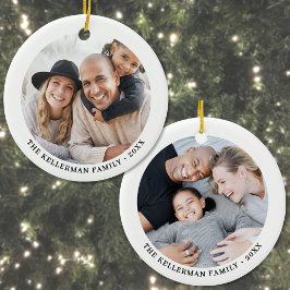 Ornamento De Cerâmica Natal Personalizado de Família com Duas Fotos em A