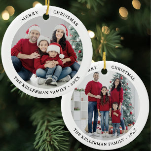 Ornamento De Cerâmica Natal Personalizado de Família com Duas Fotos em A