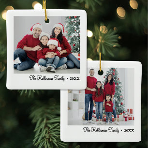 Ornamento De Cerâmica Natal Personalizado de Família com Duas Fotos em A