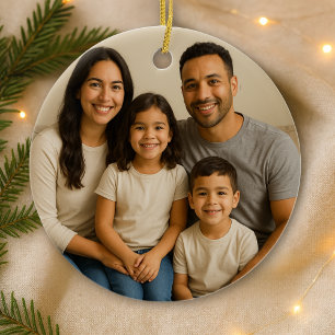Ornamento De Cerâmica Natal Personalizado de Foto Familiar Dupla Face