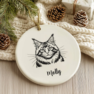 Ornamento De Cerâmica Natal Personalizado de Gato Maine Coon