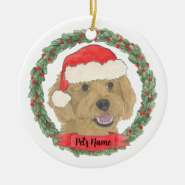 Ornamento De Cerâmica Natal personalizado de golden doodle vermelho alpe