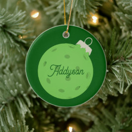 Ornamento De Cerâmica Natal Personalizado de Pickleball Verde