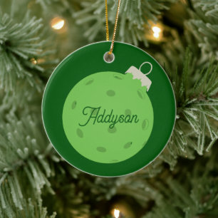 Ornamento De Cerâmica Natal Personalizado de Pickleball Verde