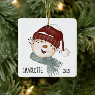 Ornamento De Cerâmica Natal Personalizado De Snowman
