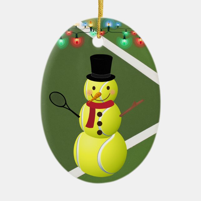 Ornamento De Cerâmica Natal personalizado de Tênis Ball Snowman (Frente)