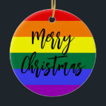 Ornamento De Cerâmica Natal Personalizado do Arco-Íris Orgulho gay LGBT<br><div class="desc">Um belo design Enfeites de natal com as cores personalizadas da bandeira do arco-íris de fotos do orgulho gay LGBT. Mostre seu amor com este belo Enfeites de natal gay. Personalize com sua foto,  nomes e data.</div>