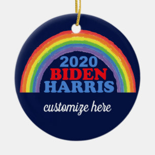 Ornamento De Cerâmica Natal Personalizado Do Biden Harris 2020 Rainbow