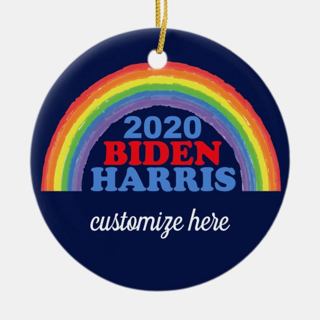 Ornamento De Cerâmica Natal Personalizado Do Biden Harris 2020 Rainbow (Frente)