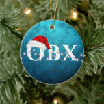 Ornamento De Cerâmica Natal personalizado do Bloco Santa Hat e Luzes<br><div class="desc">Ornamento de Árvore de Natal de Férias e Festas de Natal OBX Santa Hat | O verso pode ser personalizado com um nome e ano ou qualquer texto que você queira adicionar.</div>