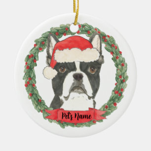 Ornamento De Cerâmica Natal Personalizado do Boston Terrier
