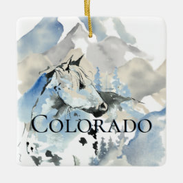 Ornamento De Cerâmica Natal Personalizado do Colorado Horse em Montanhas