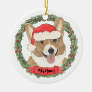 Ornamento De Cerâmica Natal Personalizado do Corgi Vermelho e Branco