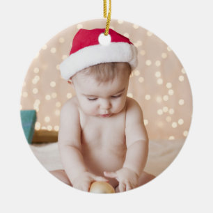 Ornamento De Cerâmica Natal personalizado do costume da foto e do texto