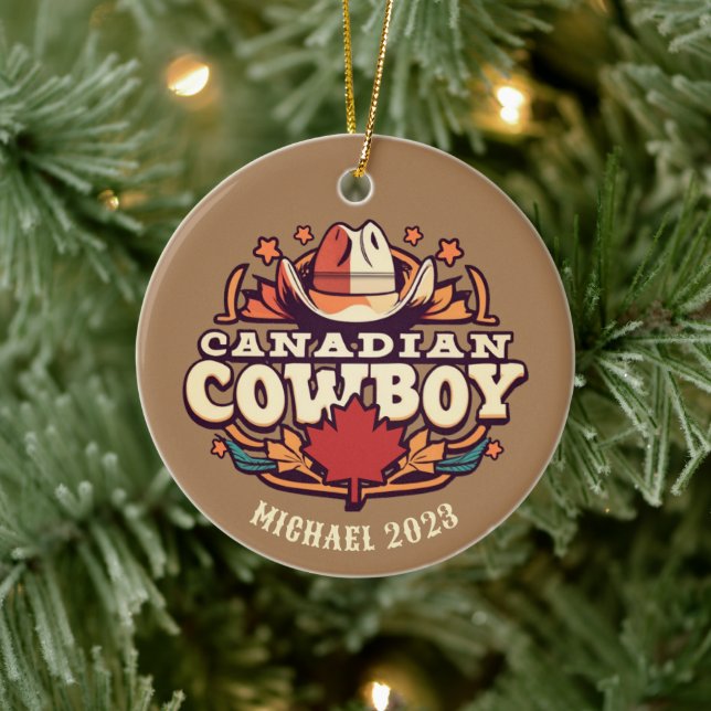 Ornamento De Cerâmica Natal personalizado do Cowboy canadense (Árvore)