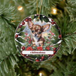Ornamento De Cerâmica Natal Personalizado do Feriado de Chuhuahua Castan