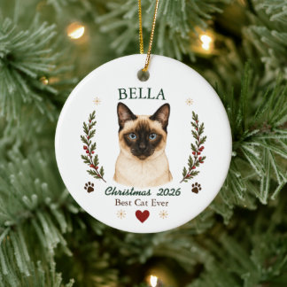 Ornamento De Cerâmica Natal Personalizado do Gato Siames
