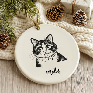Ornamento De Cerâmica Natal Personalizado do Gato Smoking