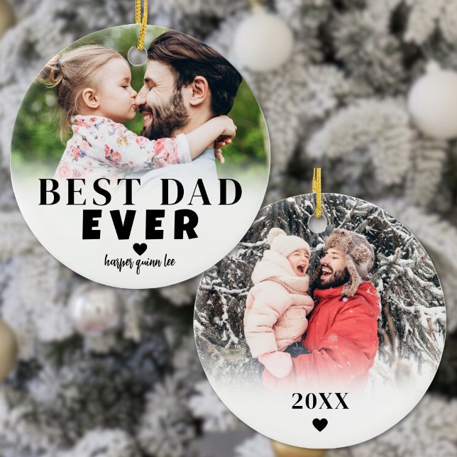 Ornamento De Cerâmica Natal personalizado do melhor Pai 2 (Personalized Best Dad 2 Photo Christmas Ceramic Ornament )