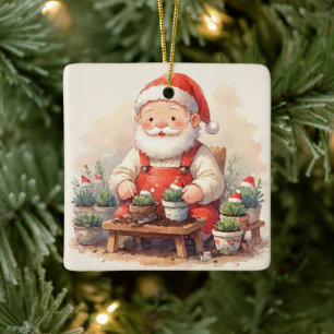 Ornamento De Cerâmica Natal Personalizado do Papai Noel Jardineiro Sucul