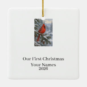 Ornamento De Cerâmica Natal Personalizado do Primeiro Casal Cardinal