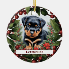 Ornamento De Cerâmica Natal Personalizado do Rottweiler Feriado de Puppy