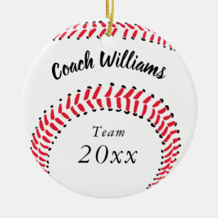 Ornamento De Cerâmica Natal personalizado do treinador de basebol