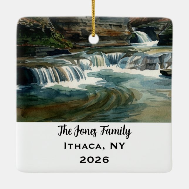 Ornamento De Cerâmica Natal Personalizado em Ithaca, NY (Verso)