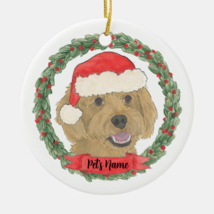 Ornamento De Cerâmica Natal personalizado em vermelho albaricoque golden