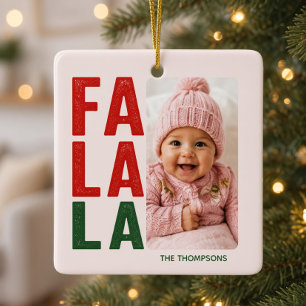 Ornamento De Cerâmica Natal Personalizado Fa La La com Foto da Família