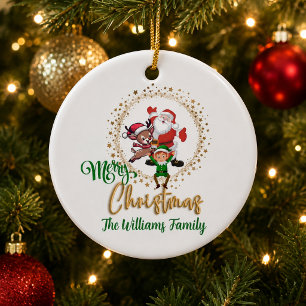 Ornamento De Cerâmica Natal Personalizado Feliz Papai Noel e Elfos