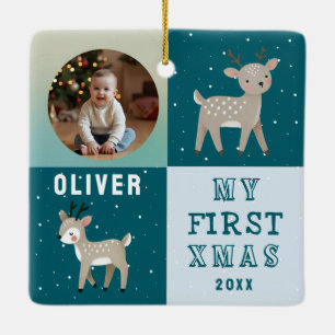 Ornamento De Cerâmica Natal Personalizado Fofinho com Foto do Bebê em Re