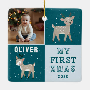 Ornamento De Cerâmica Natal Personalizado Fofinho com Foto do Bebê em Re