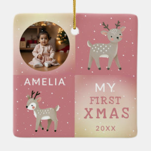 Ornamento De Cerâmica Natal Personalizado Fofinho com Foto do Bebê em Re