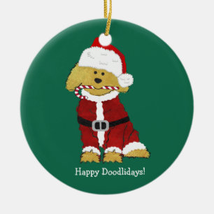 Ornamento De Cerâmica Natal personalizado Goldendoodle Papai Noel