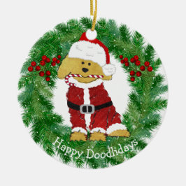 Ornamento De Cerâmica Natal personalizado Goldendoodle Papai Noel