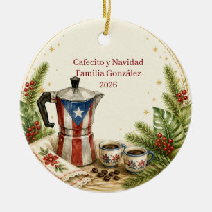 Ornamento De Cerâmica Natal Personalizado Greca de Cafecito Porto-Riquen
